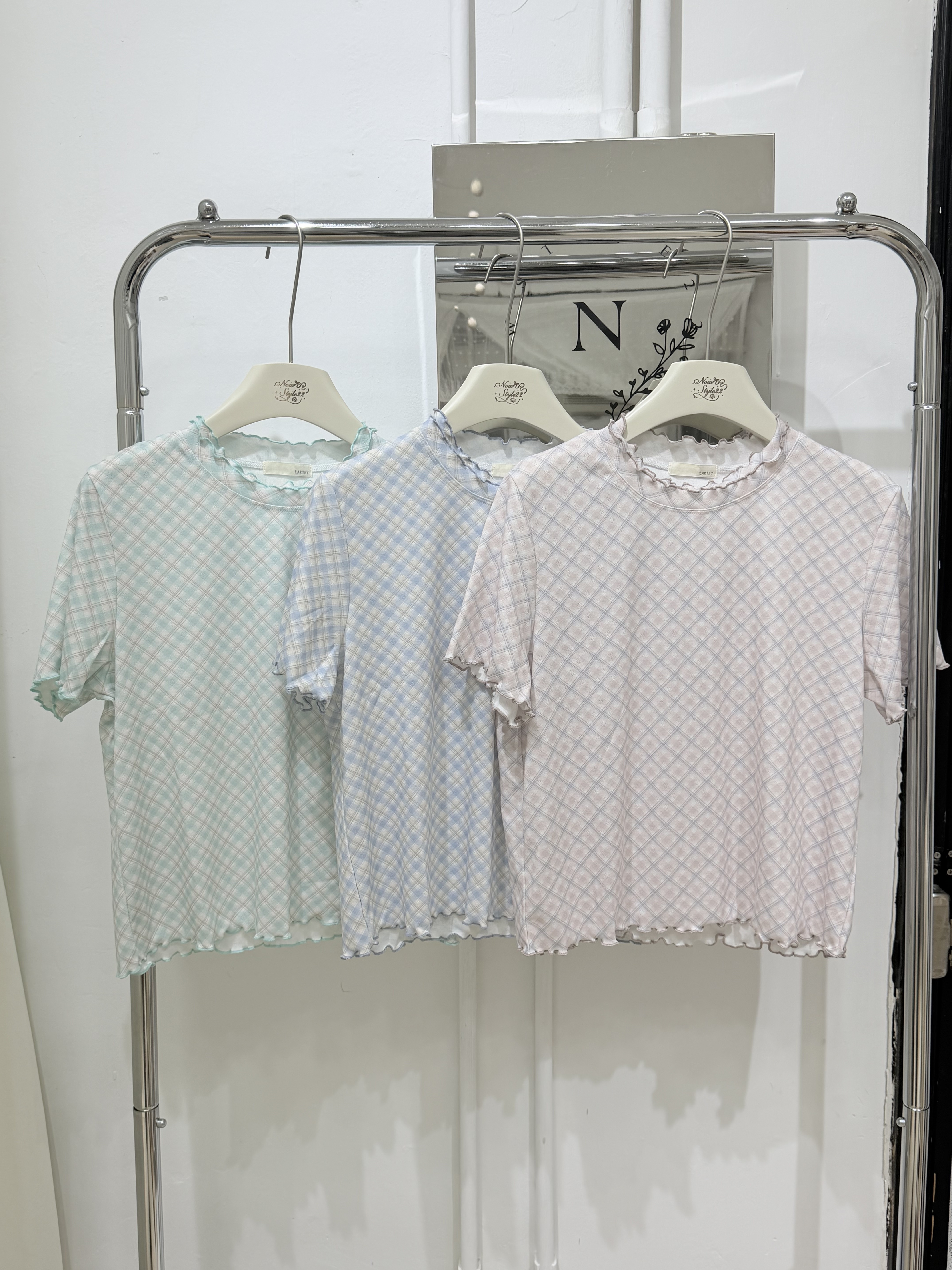 糖果色格紋ruffles領上衣 三色入