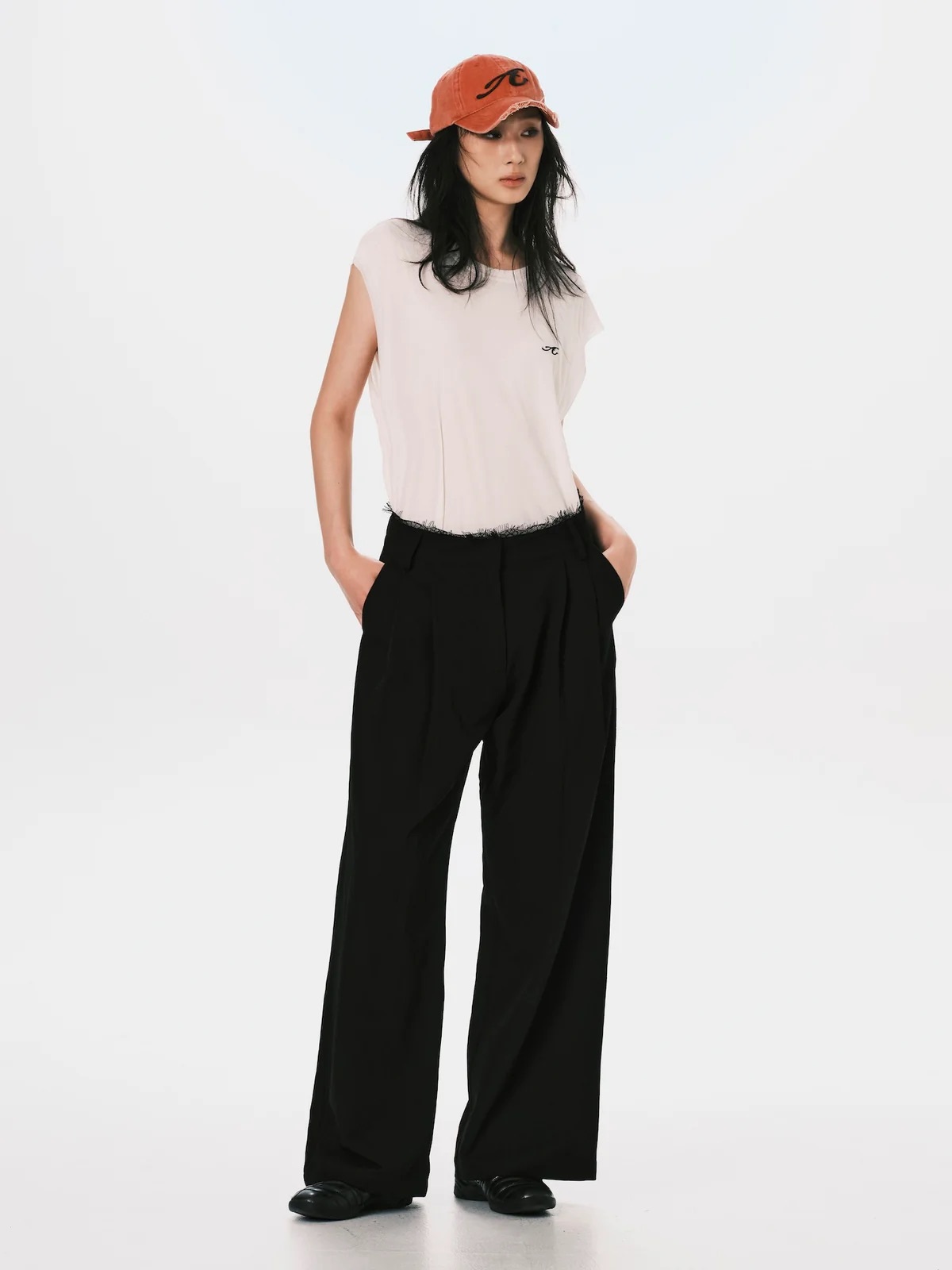 ANWM LACE PLEATED TROUSERS