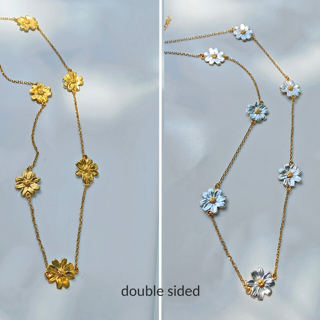 1TA0530-377 [THALLO] 野雛菊項鍊，925純銀，部分鍍金 #1451881s25 (EU)