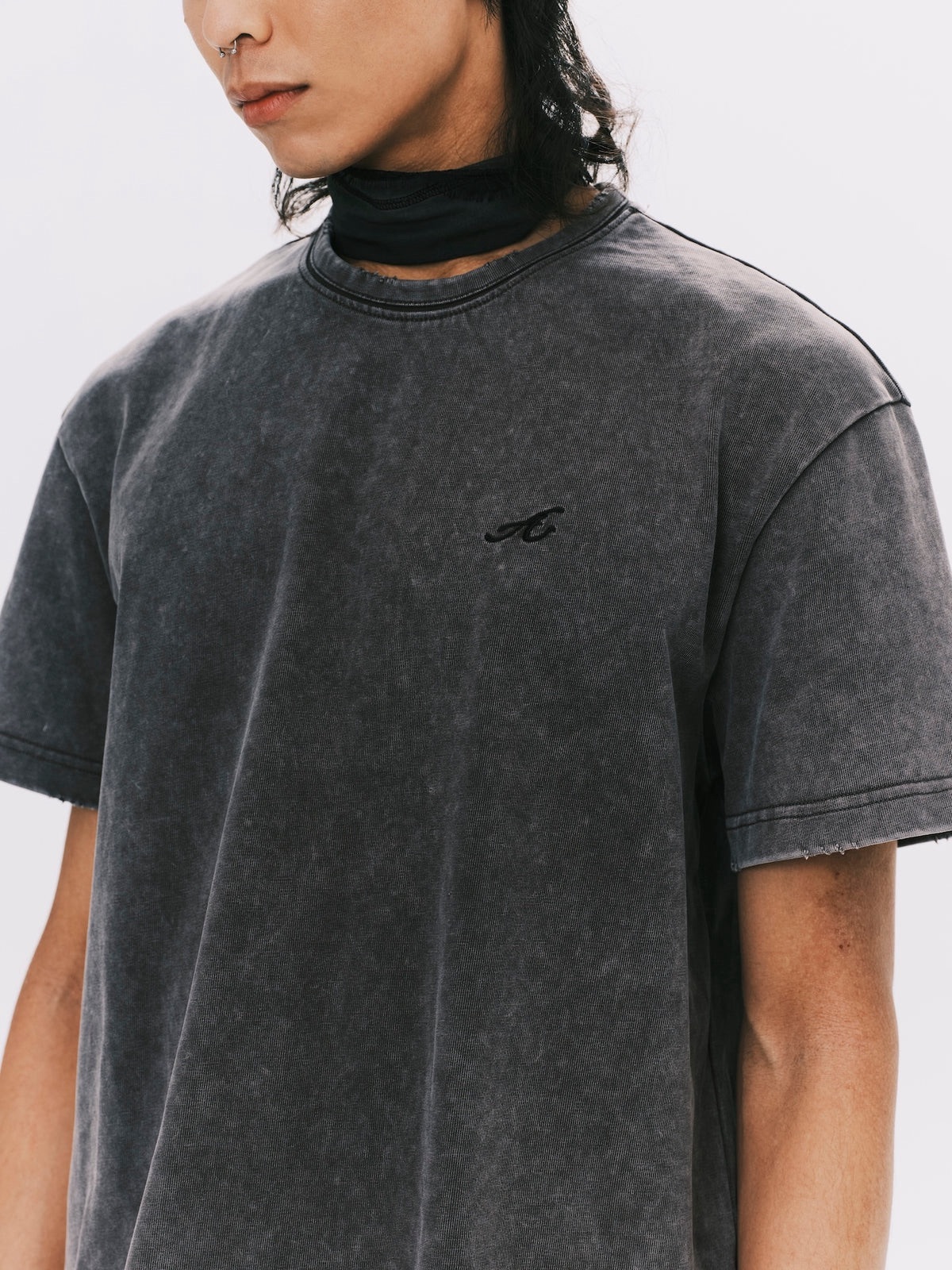 Anwm washed cropped tee grey