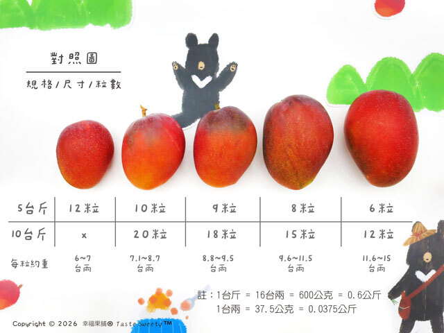幸福果舖 Taste Sweety˙愛文芒果˙水果禮盒˙芒果尺寸對照表˙枋山愛文˙玉井愛文
