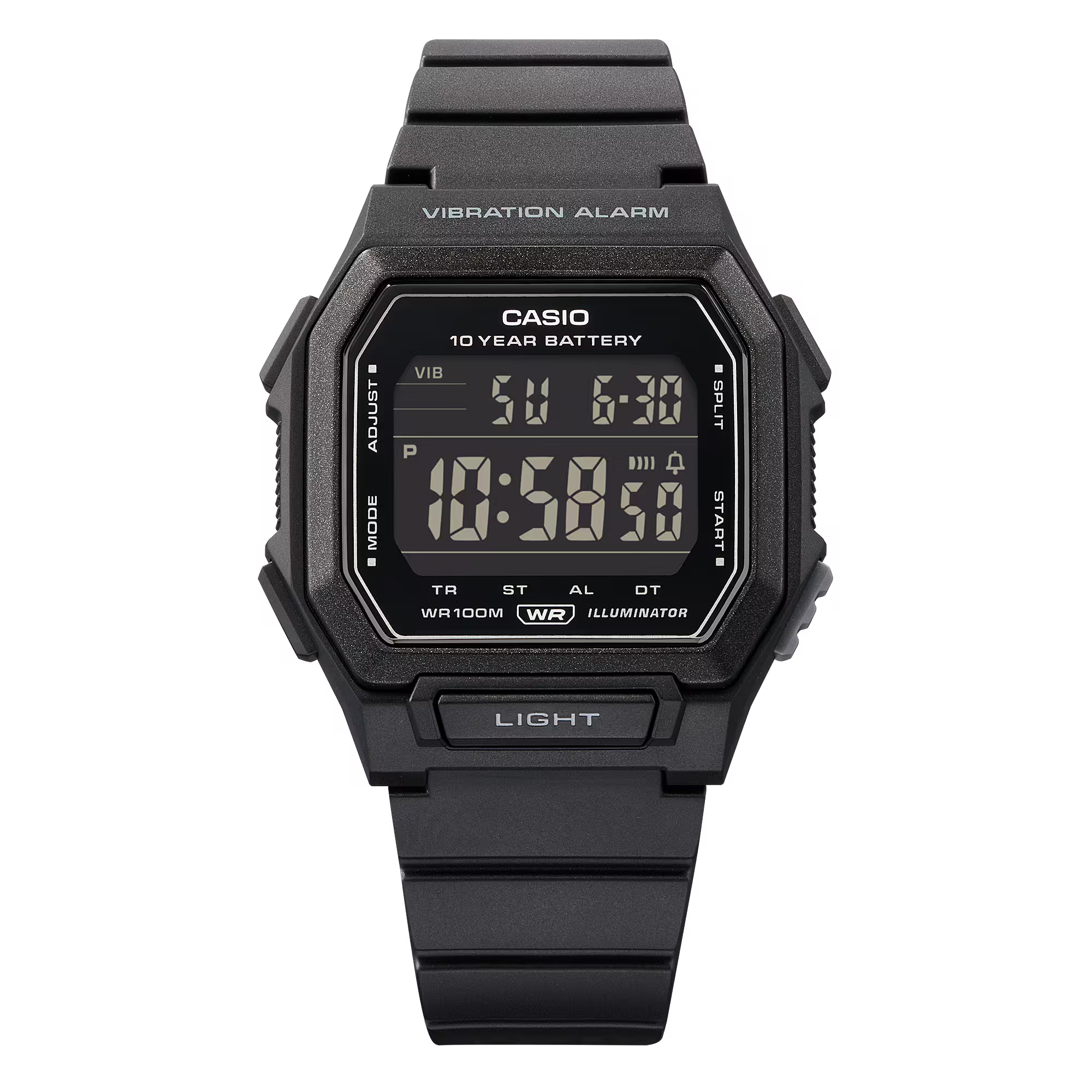 萬年鐘錶 - CASIO 卡西歐 黑-大視窗震動鬧鈴運動電子錶  W-738H-1B  錶徑 : 42.8 MM