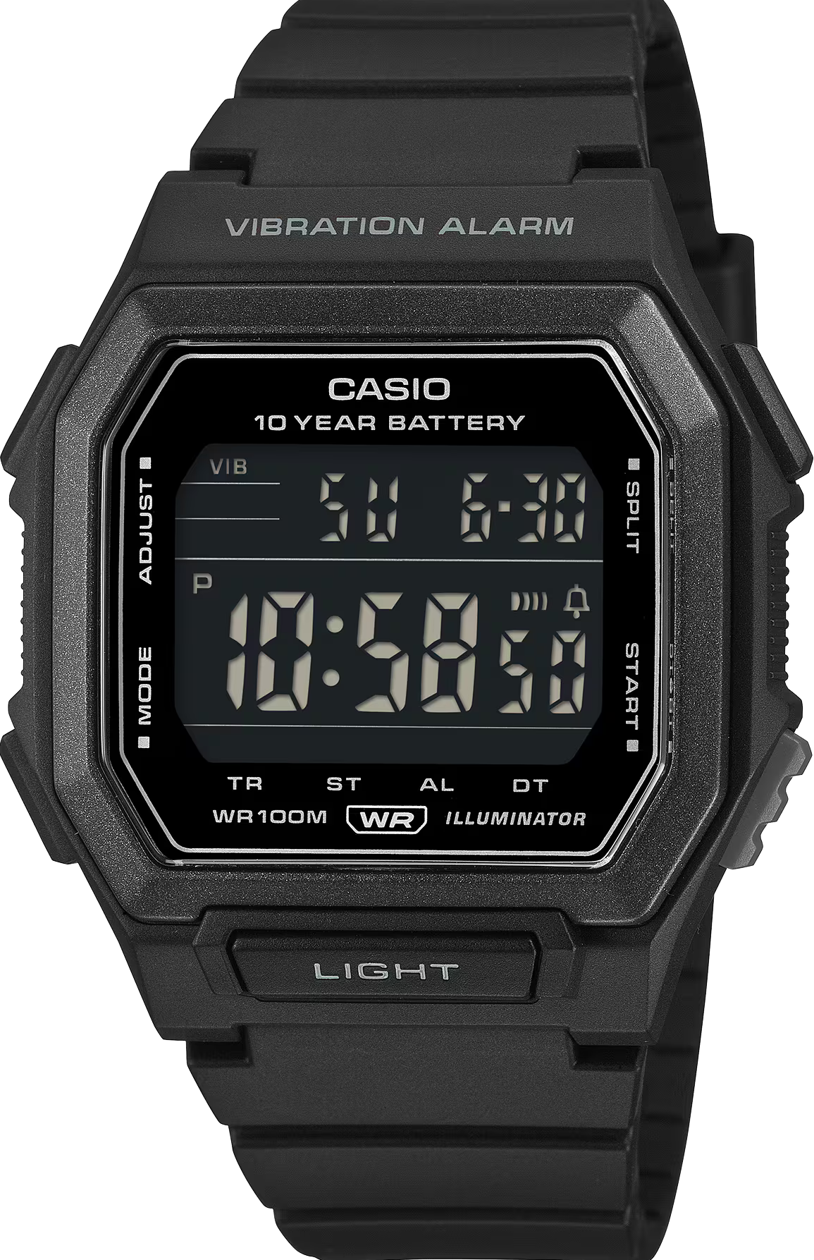 萬年鐘錶 - CASIO 卡西歐 黑-大視窗震動鬧鈴運動電子錶  W-738H-1B  錶徑 : 42.8 MM