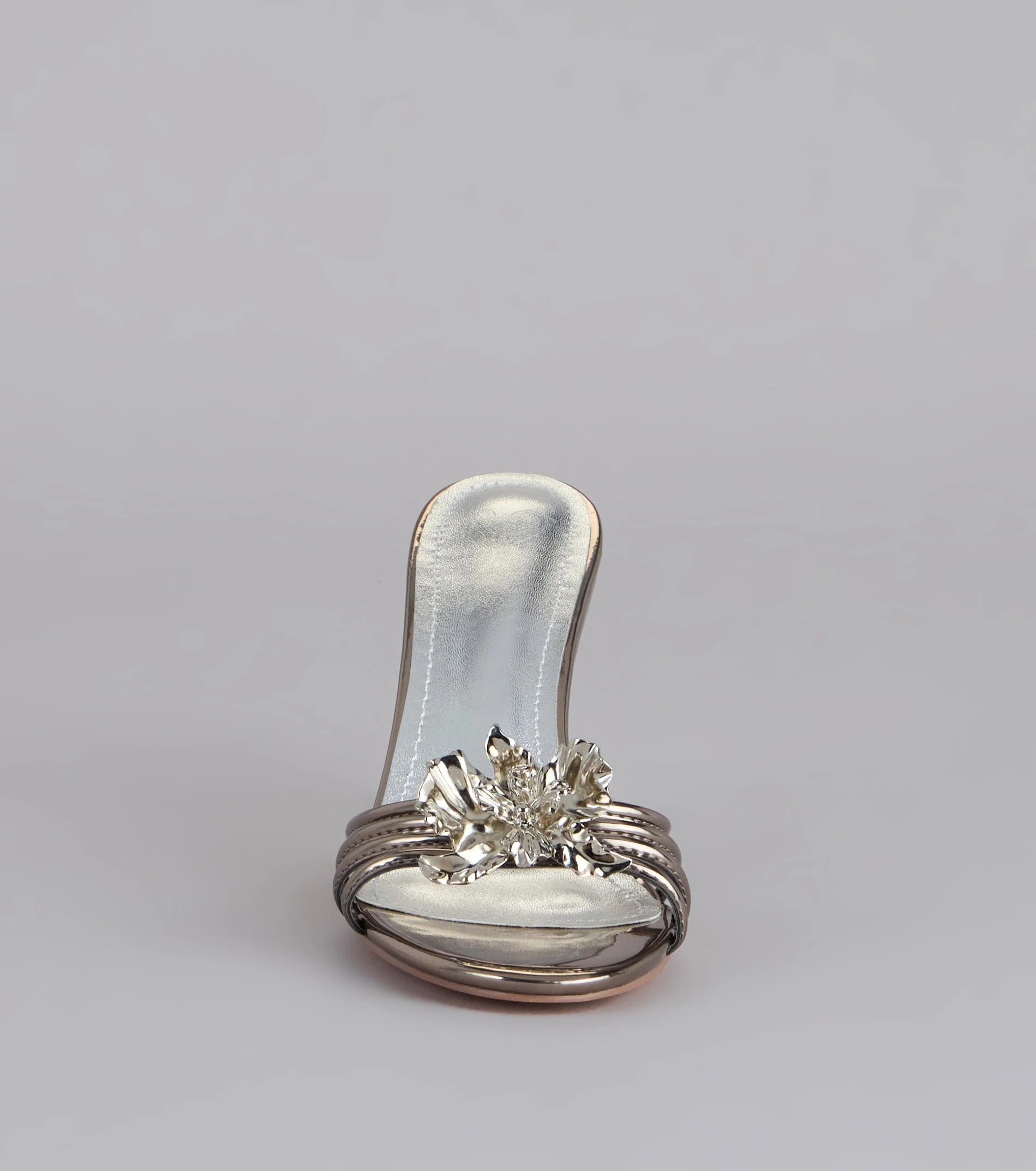 Pewter Glam灰銀色寶石鑽花Mule高跟鞋