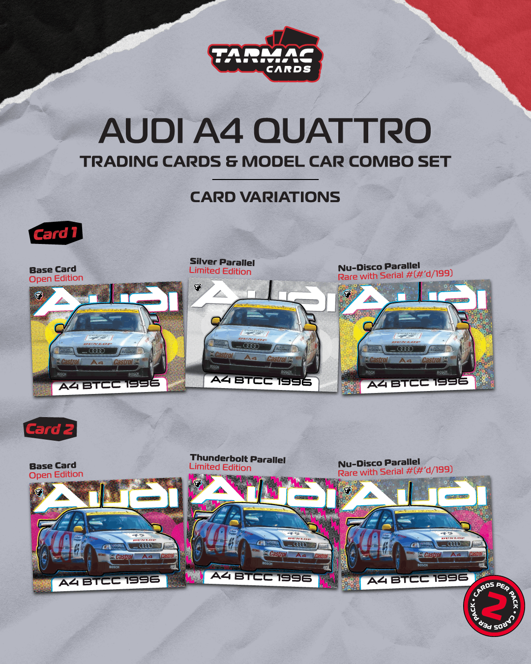 [預訂] Tarmac Works Audi A4 quattro BTCC 1996 冠軍 Frank Biela（模型車＋收藏卡套裝）