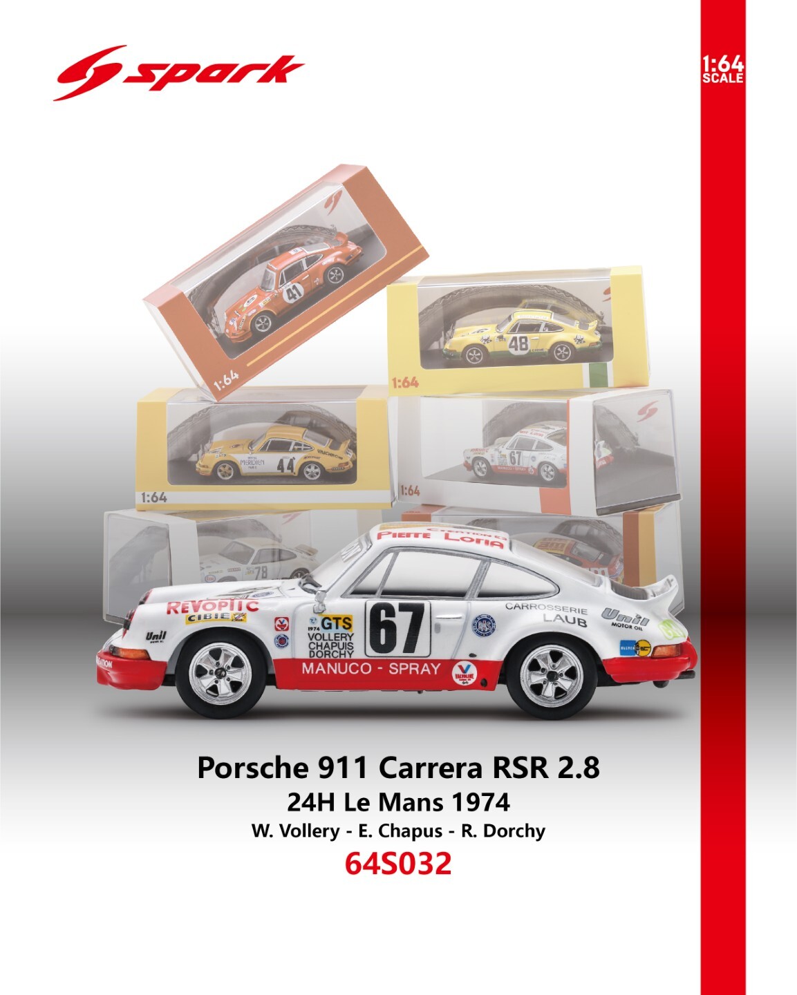 [預訂] Sparky Porsche 911 Carrera RSR 2.8 No.67 勒芒24小時 1974 W. Vollery／E. Chapus／R. Dorchy