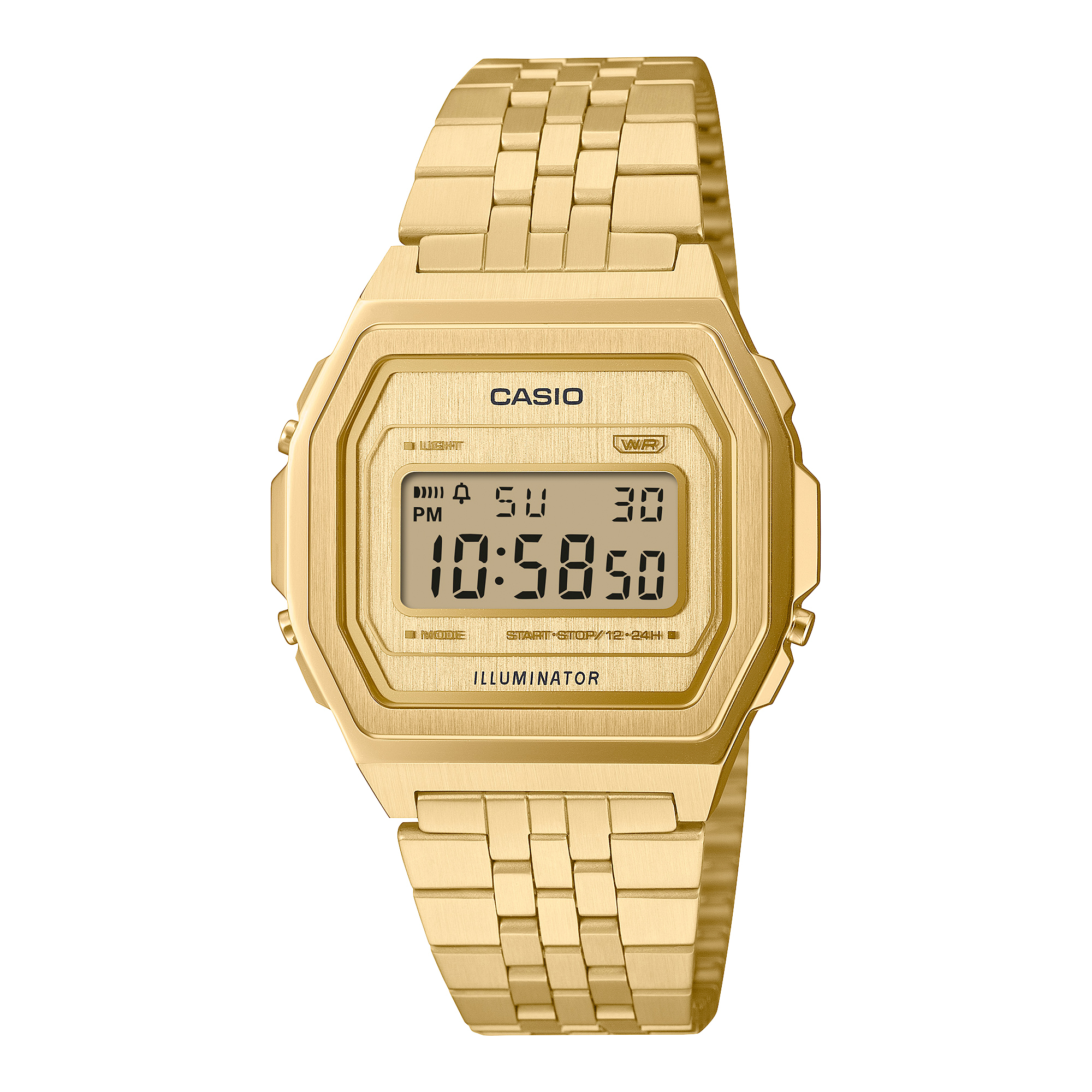 Casio 不鏽鋼 超薄 復古跳字錶 金色金面 A1000G-9