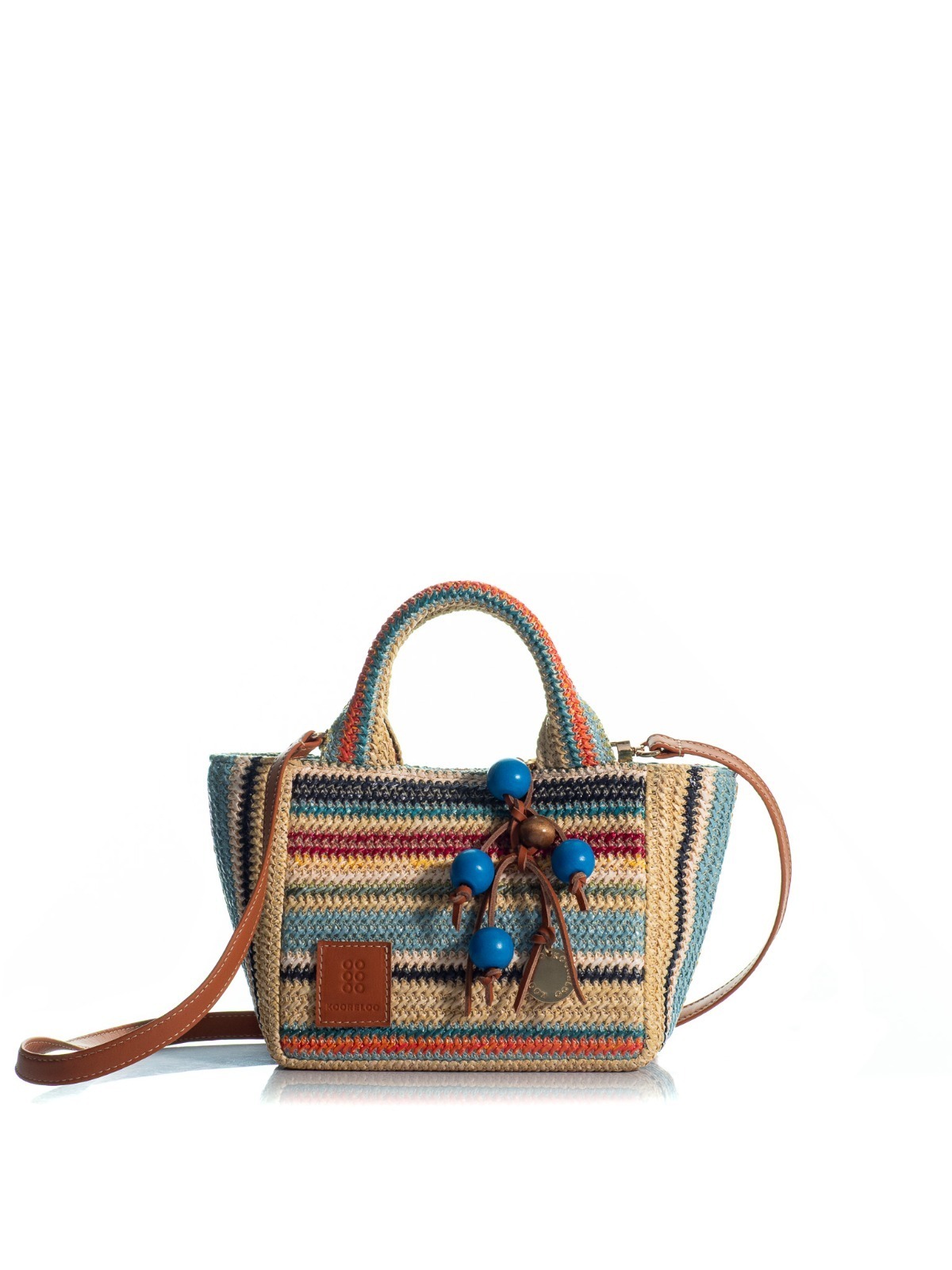 1KO0526-208 [KOORELOO] The Charming Tote Mini Multi Blue Raffia/Light Brown Leather Details #030102.5.1103.16202 (EU)