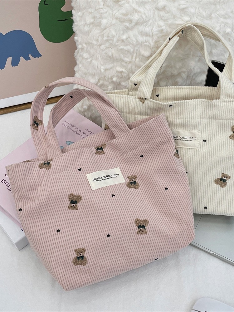 🇰🇷 韓國小熊燈芯絨托特包 🧸♡