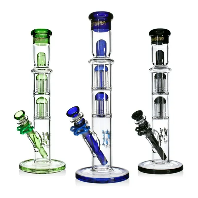 🇺🇸Phoenix Star - HF225 Glass Dual Tree Perc Straight Tube Bong 多層過濾水煙壺(35CM)