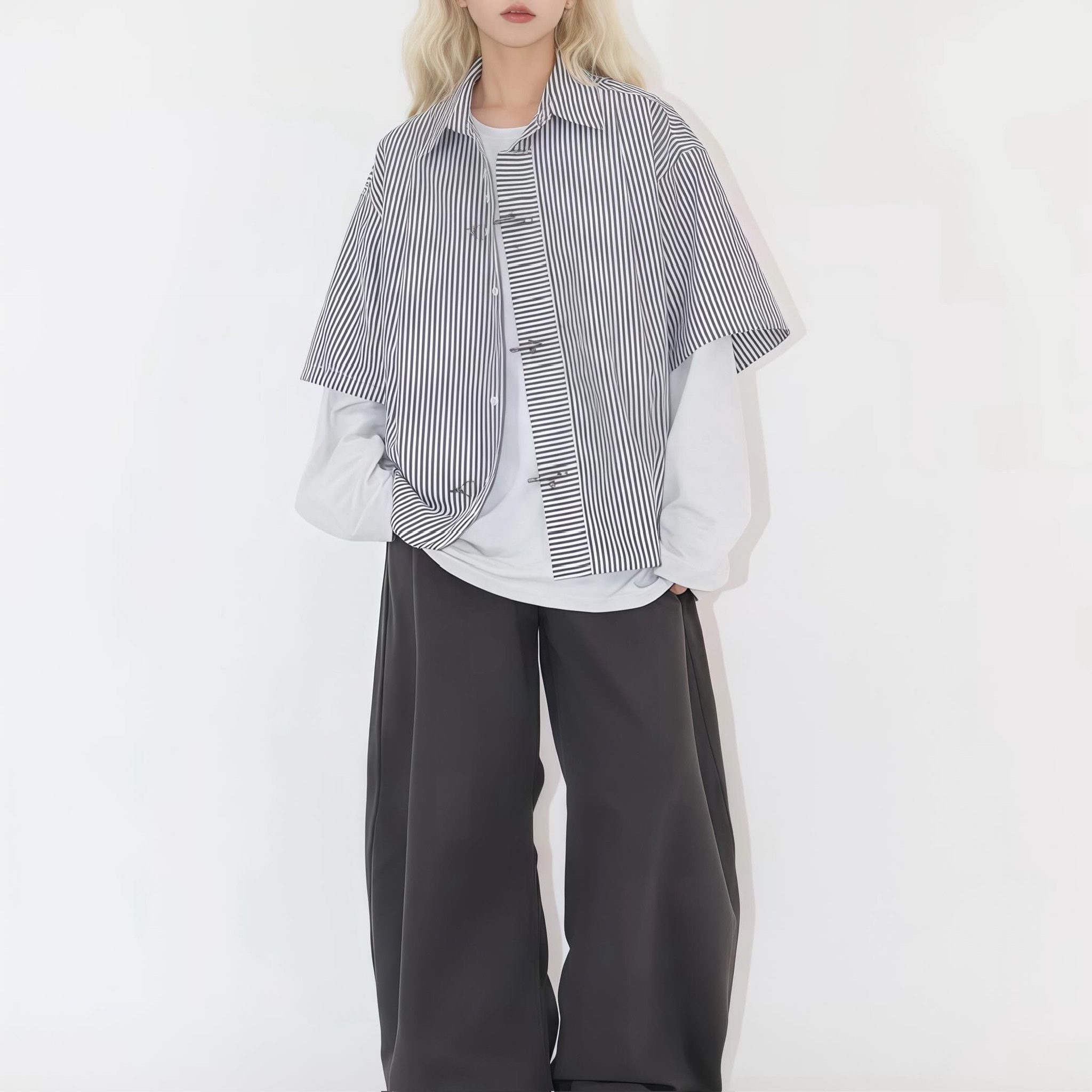【韓國今期大熱】Unisex 短版消防扣短袖襯衫 .ᐟ‪‪.ᐟ