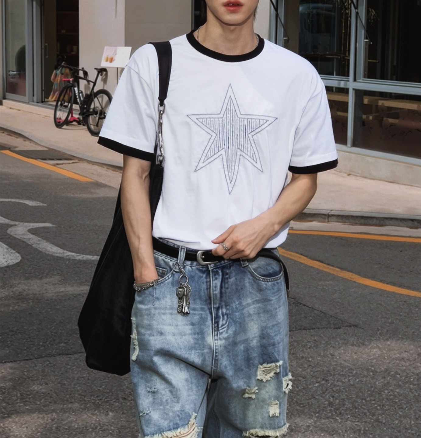 Unisex 星星刺繡 Ringer Tee ✩‧₊