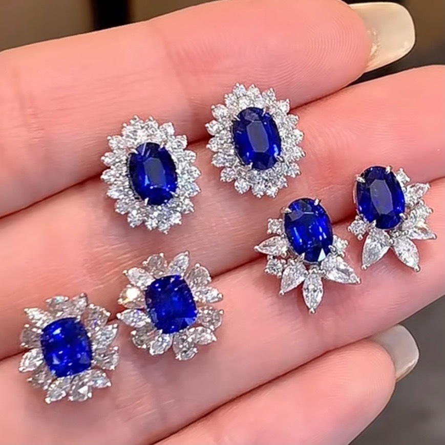 Heated Royal Blue Sapphire Matching Earrings