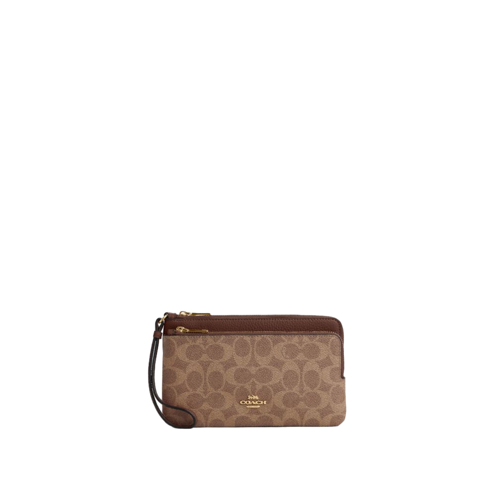 【Coach Outlet】Double Zip Wallet In Signature Canvas  咖