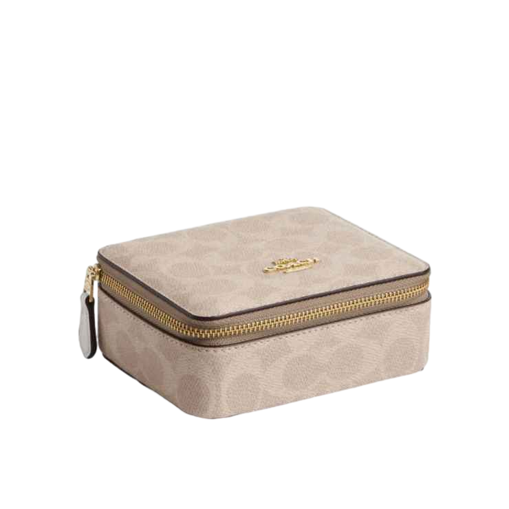 【Coach Outlet】Large Jewelry Box In Signature Canvas  奶茶