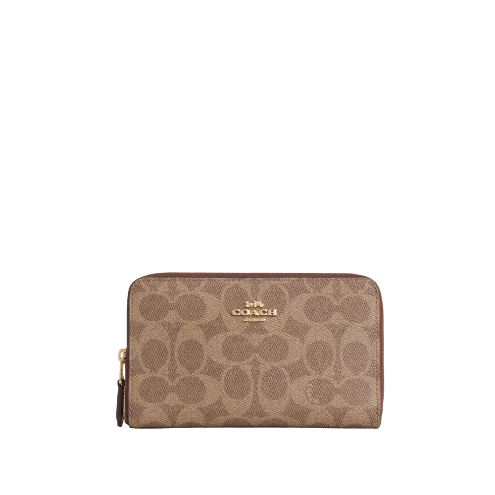 【Coach Outlet】Medium Id Zip Wallet In Signature Canvas  咖