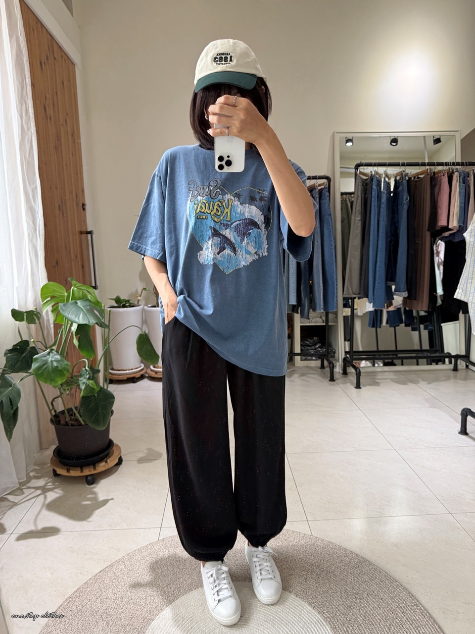 正韓水洗藍夏威夷衝浪T