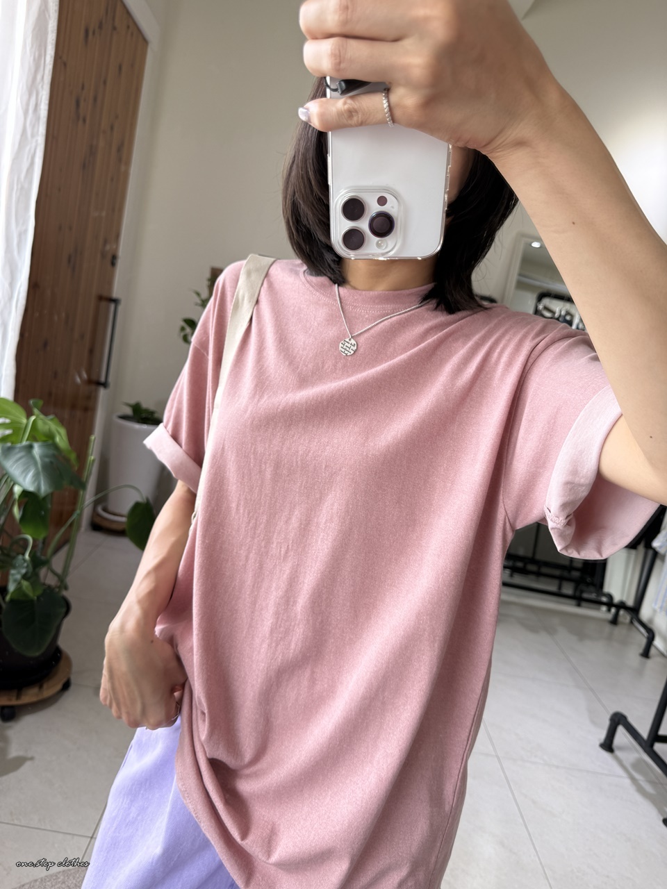 正韓霧感粉色水洗素T