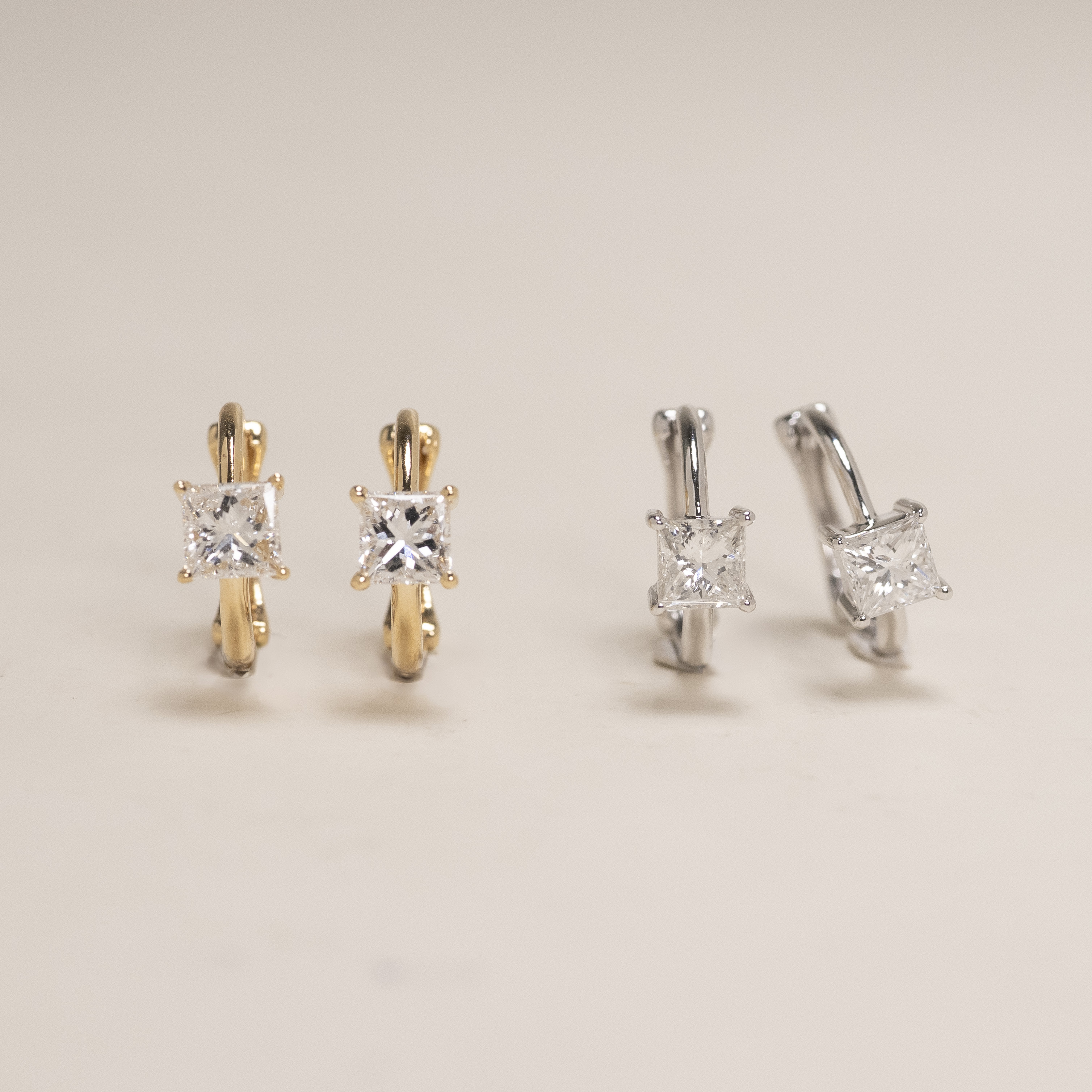 18K 公主方鑽石圈圈耳環