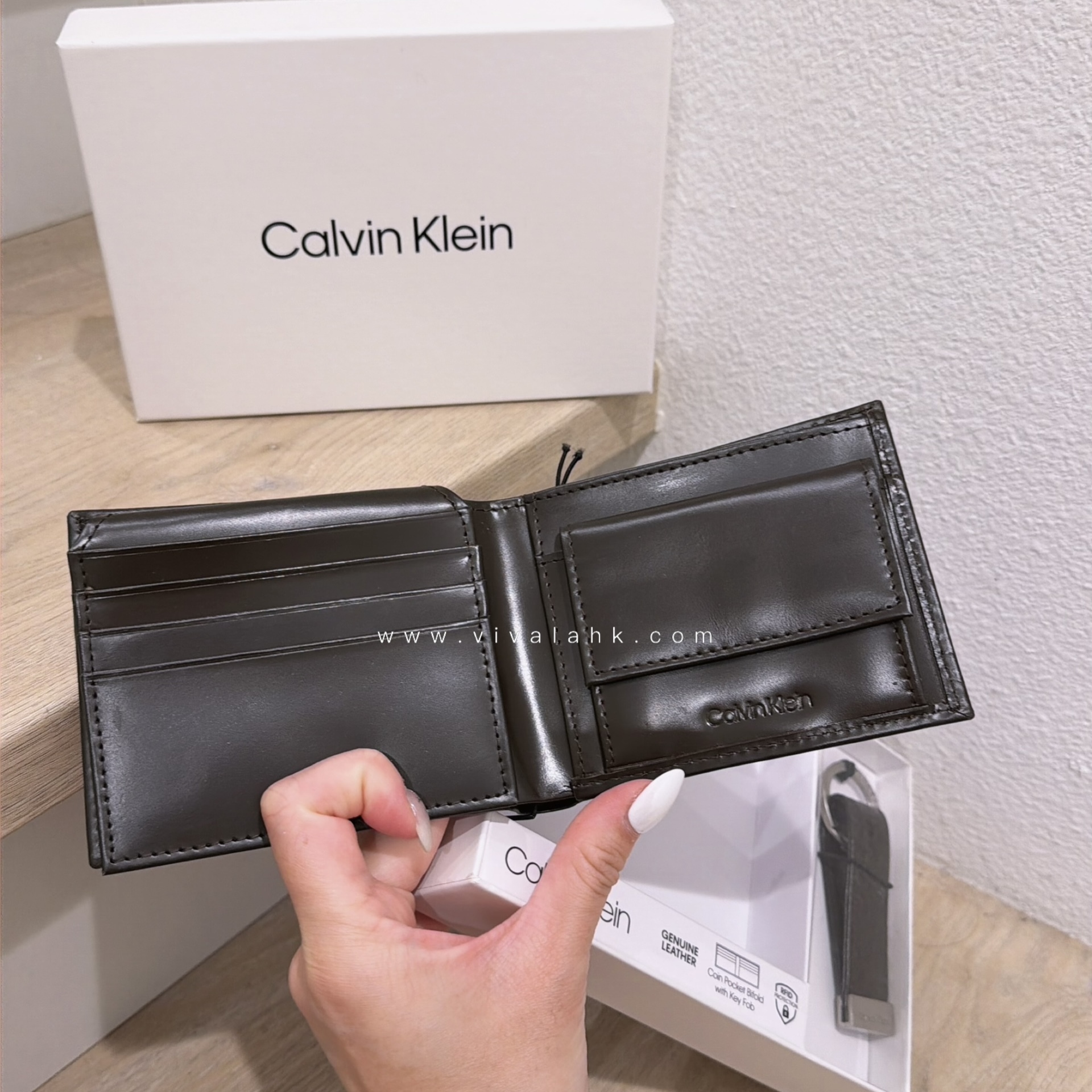 Calvin Klein - 男裝銀包 (連鎖鑰扣) (相位+散子位) (滑皮)