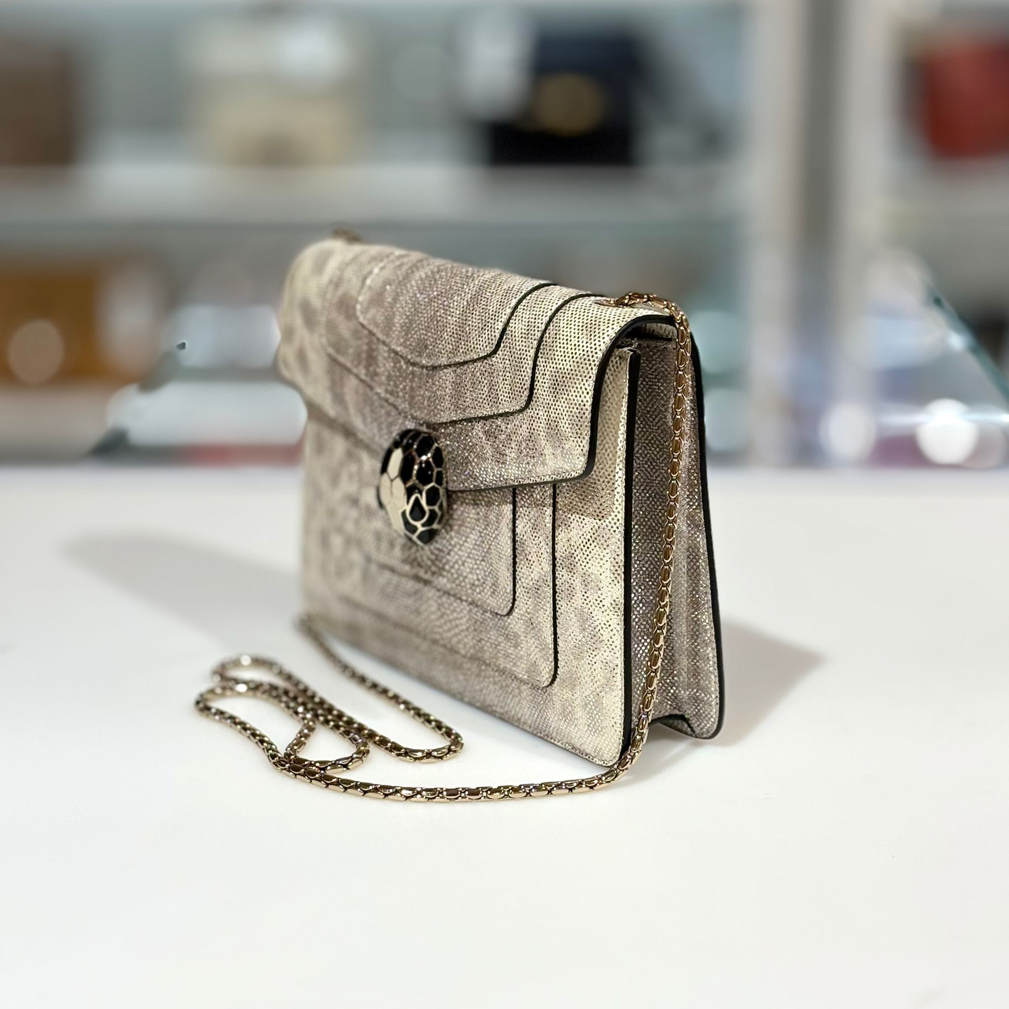 全新BVLGARI 鏈袋, 288780,喜馬拉雅蛇皮, Serpenti Forever Chain Shoulder Bag #BRAND NEW #香榭站正品