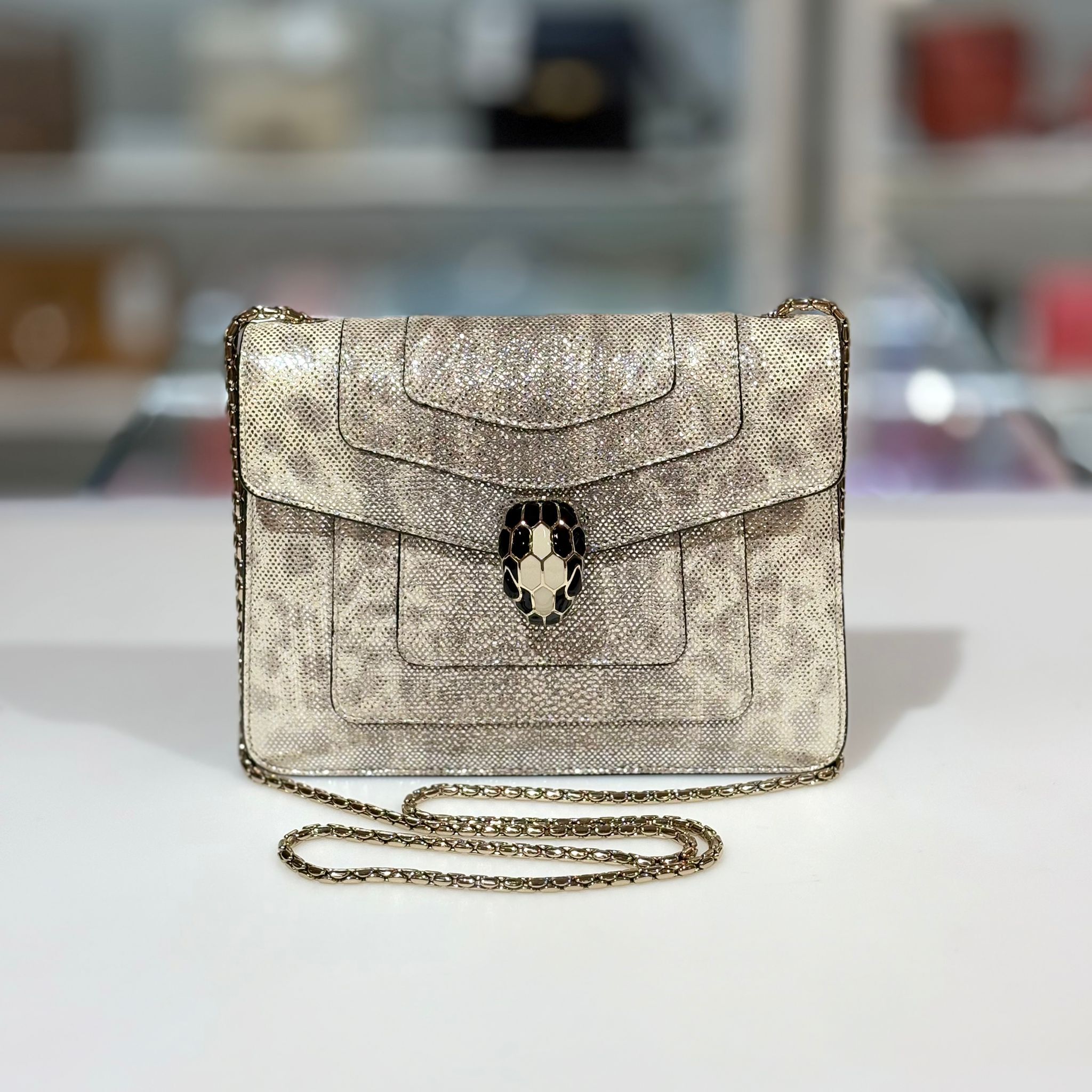 全新BVLGARI 鏈袋, 288780,喜馬拉雅蛇皮, Serpenti Forever Chain Shoulder Bag #BRAND NEW #香榭站正品