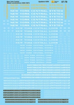 Microscale Decal HO #87-78 New York Central