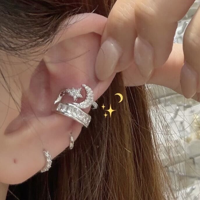 EF58 【無耳洞福音❤️‍🔥】星月鋯石雙層耳骨扣