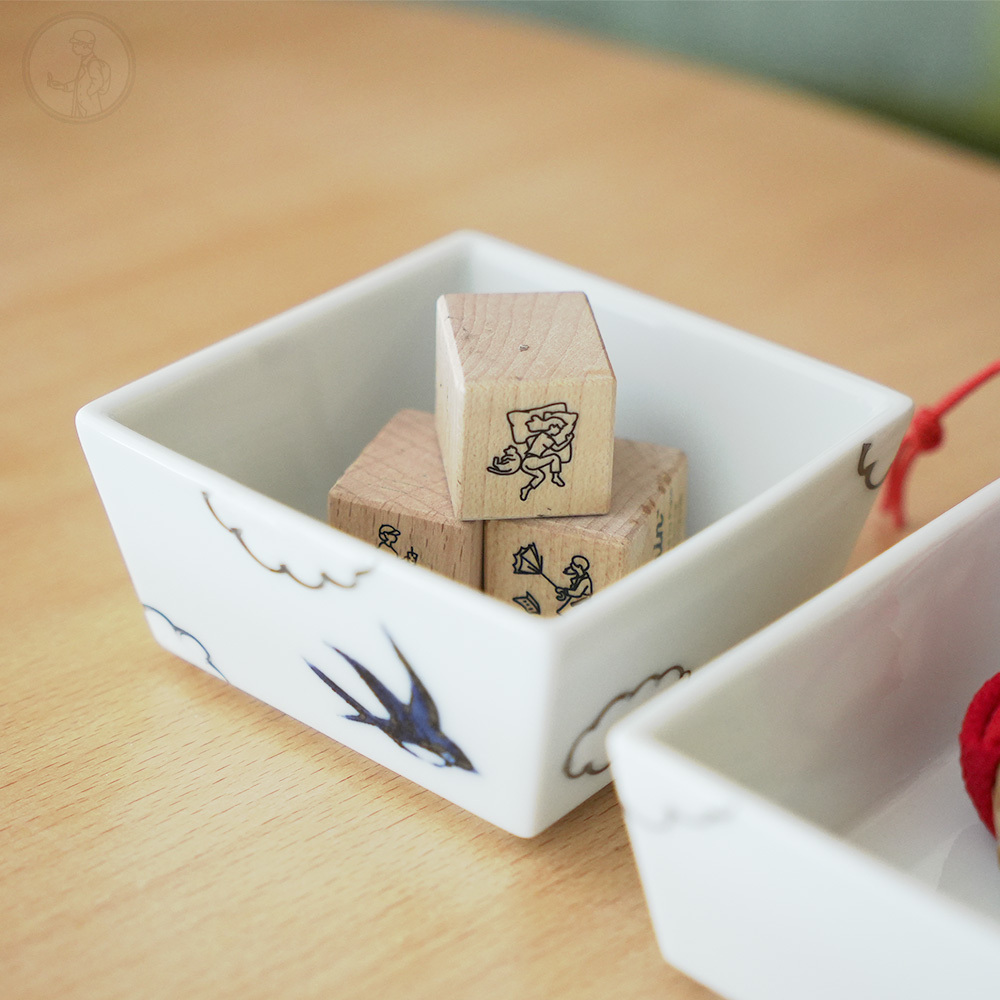 有田燒 手繪飛燕 二重收納盒