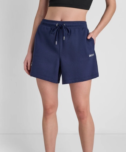[S] DKNY PEACOAT/SILVER HIGH-RISE LOGO SWEAT SHORTS, DP6S5292-IFX (SD1932)