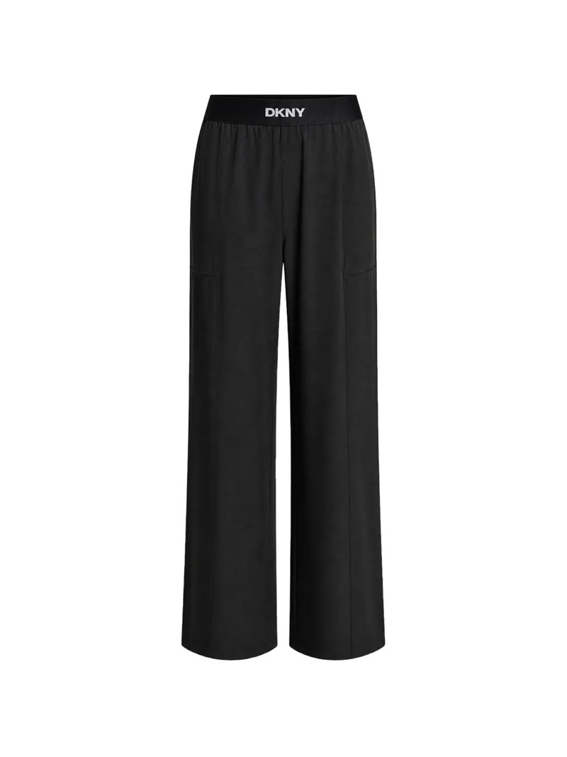 [S] DKNY BLACK HIGH-RISE LOGO-WAIST WIDE-LEG PANT, DP6P3645-BLK (SD1933)