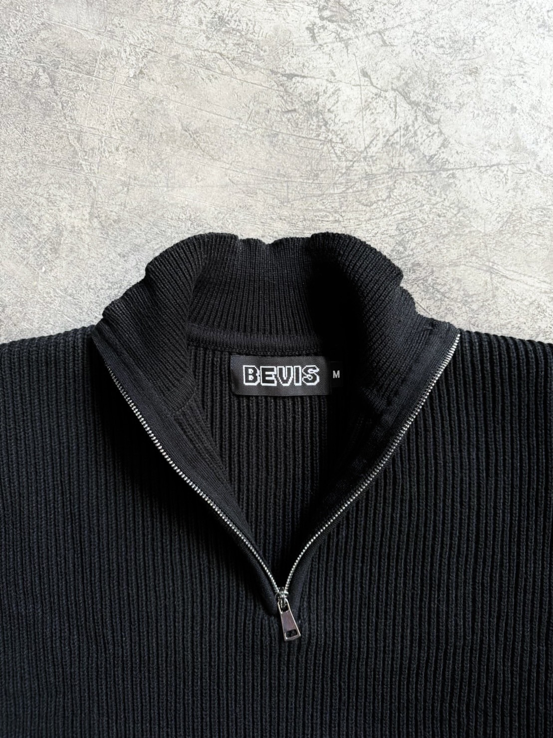Knit Quarter Zip Sweater (Black)