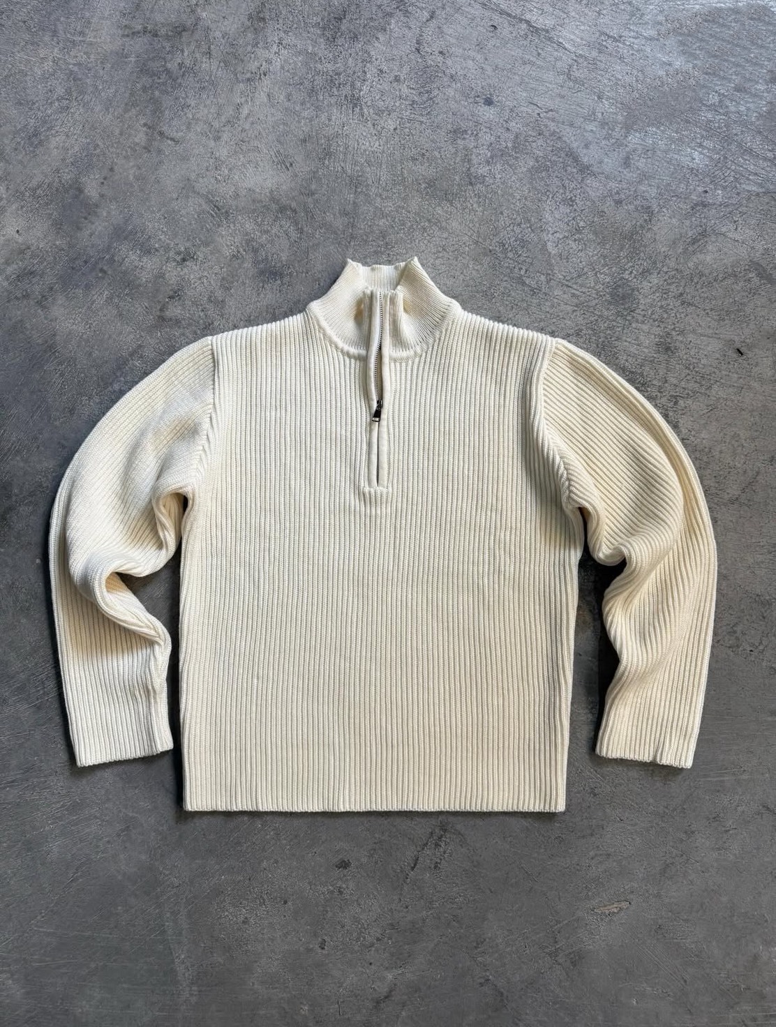 Knit Quarter Zip Sweater (White)