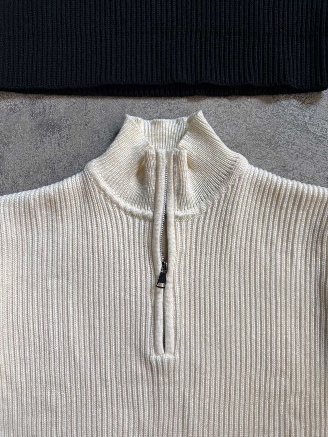 Knit Quarter Zip Sweater (White)