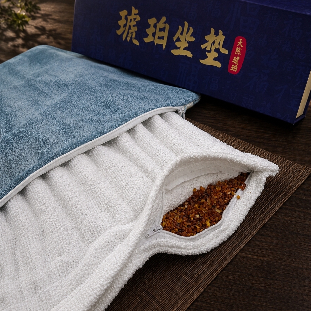 【騰彪琥珀】天然琥珀坐墊 內襯奢華加入天然琥珀碎料 茶席禪修冥想 附精美禮盒 公司保證卡 溫潤大器送禮