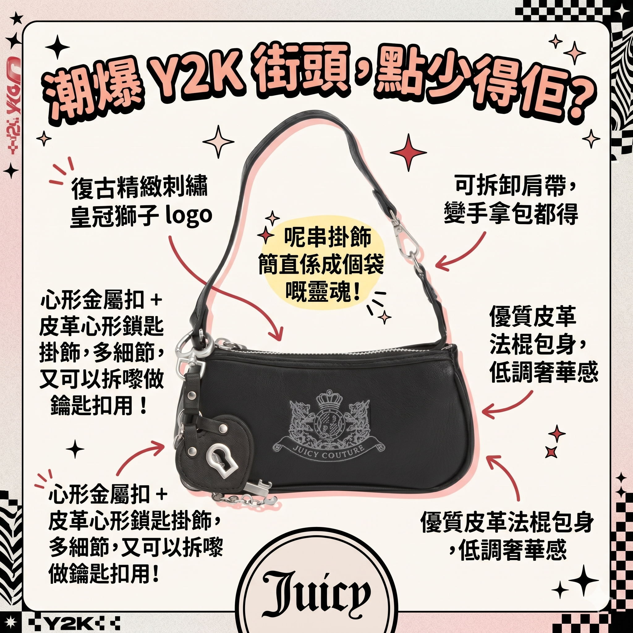 【預購】Juicy Couture  H053034 New Love Y2K 復古迷你單肩包（黑色）