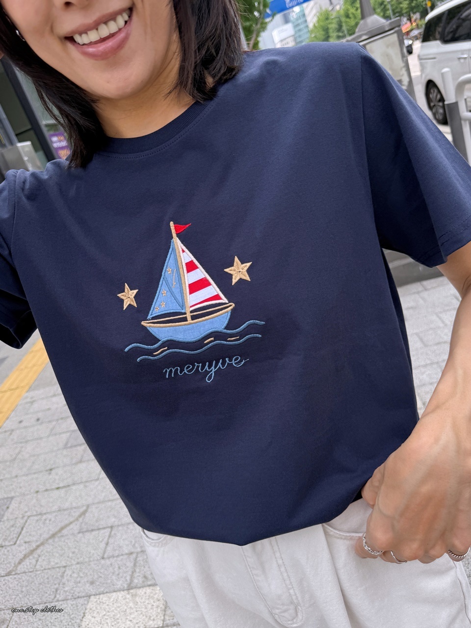 正韓海洋陽光帆船刺繡T