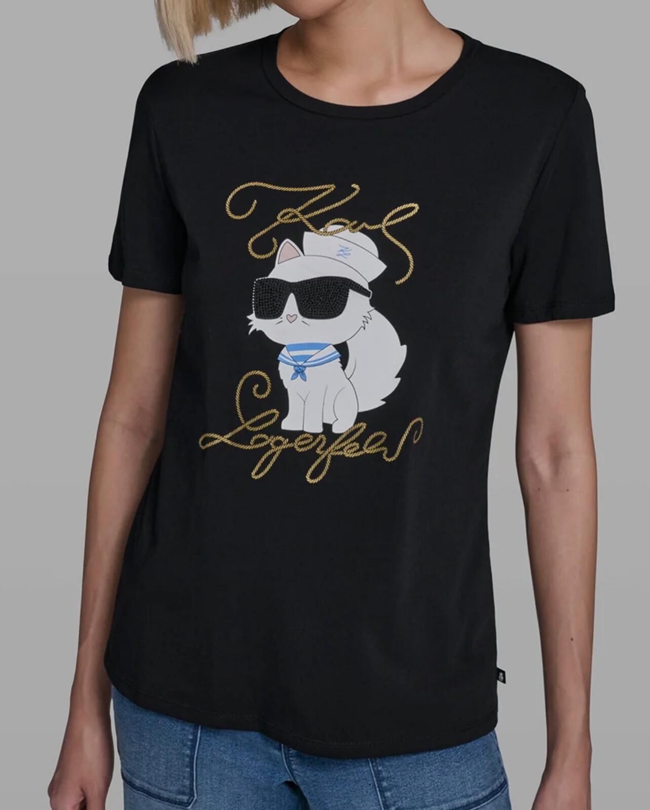 加姐 Karl Lagerfeld 女裝水手貓貓 Tee (黑) *滿$899包京東送貨上門* KL22