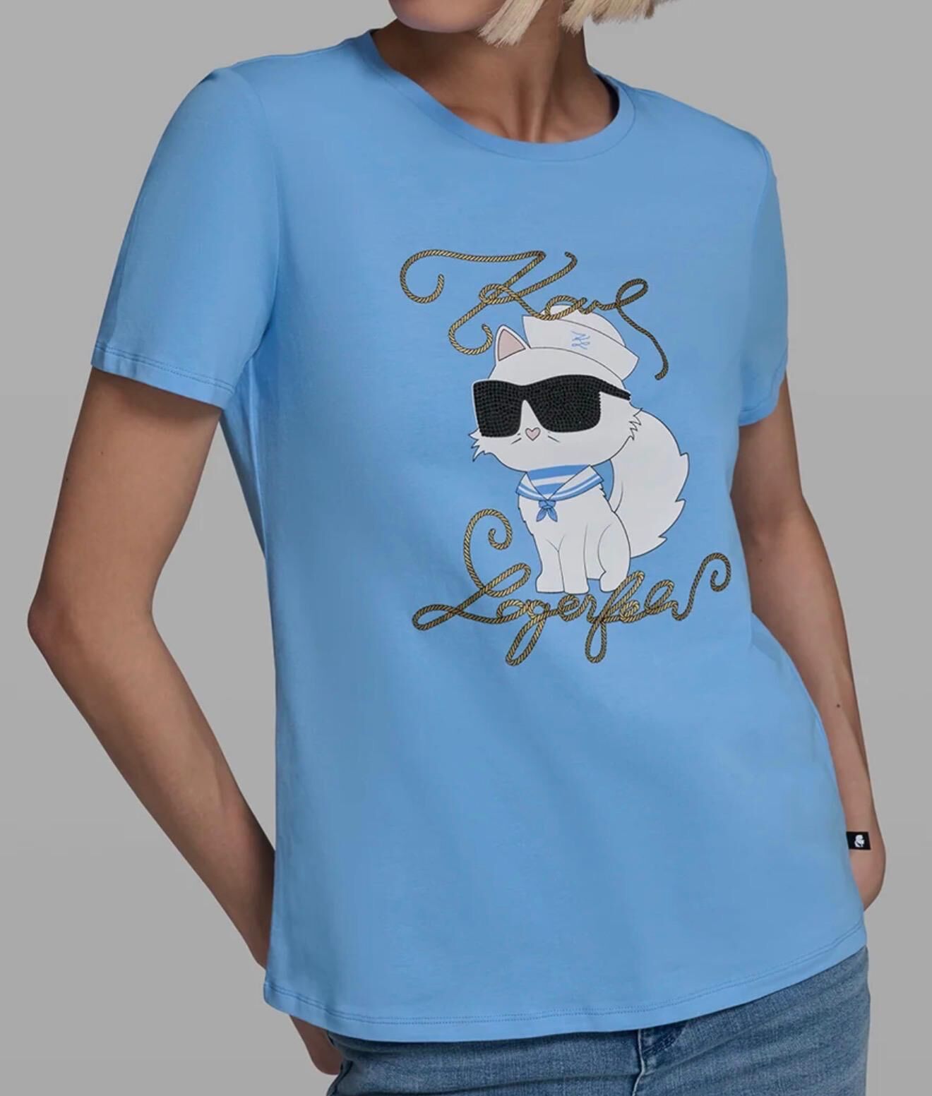 加姐 Karl Lagerfeld 女裝水手貓貓 Tee (藍) *滿$899包京東送貨上門* KL33