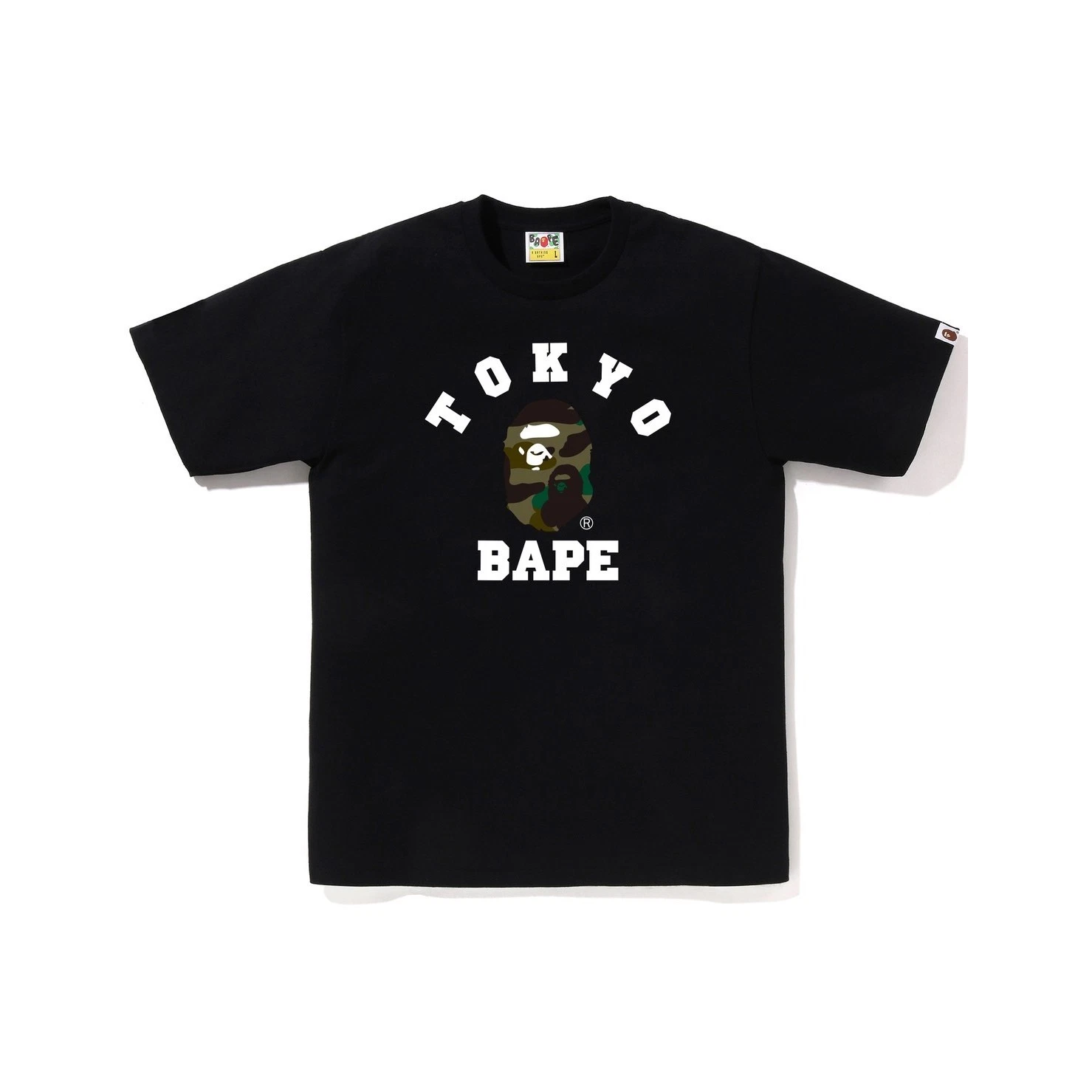 -(B4c03)-A BATHING APE 1ST CAMO TOKYO COLLEGE TEE BAPE 迷彩猿人頭 東京限定 黑 1M22110036
