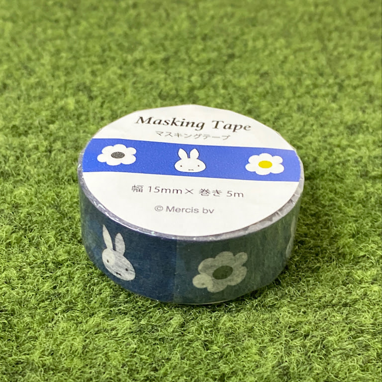 深藍底 小花與米菲 miffy 米菲兔 紙膠帶｜KUTSUWA 日本