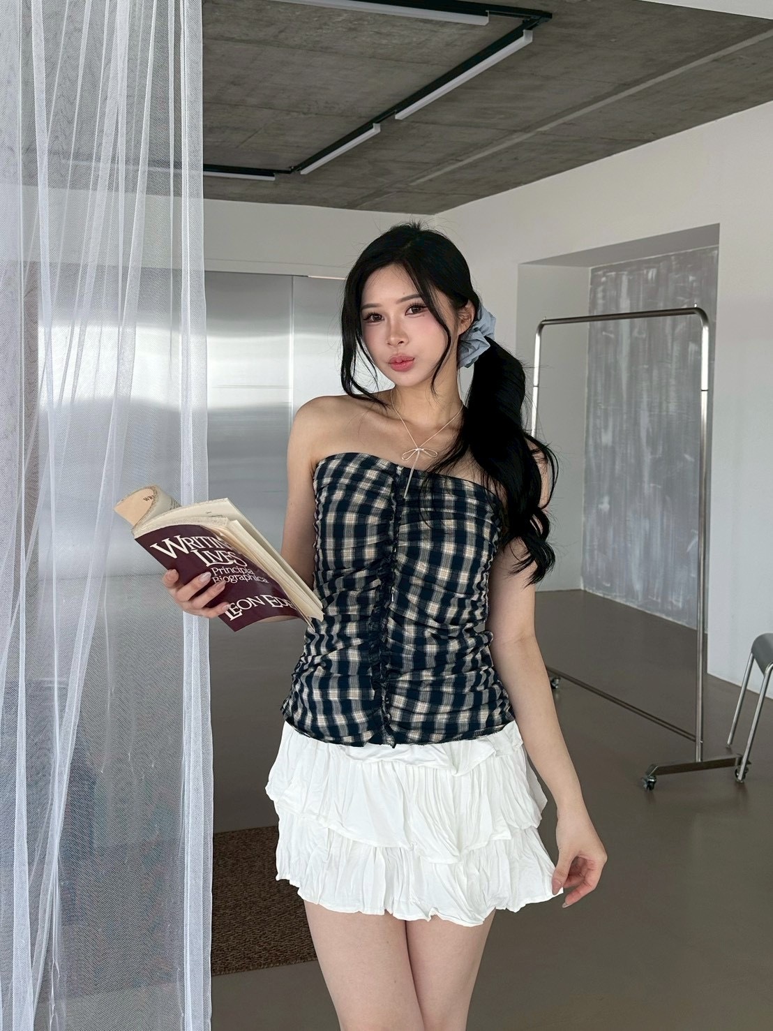 格紋抓褶平口小可愛