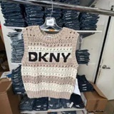 [S] DKNY PBBL/IVORY/BLACK STRIPED POINTELLE STITCH SLEEVELESS SWEATER, DJ6R0135-BXI (SD1957)