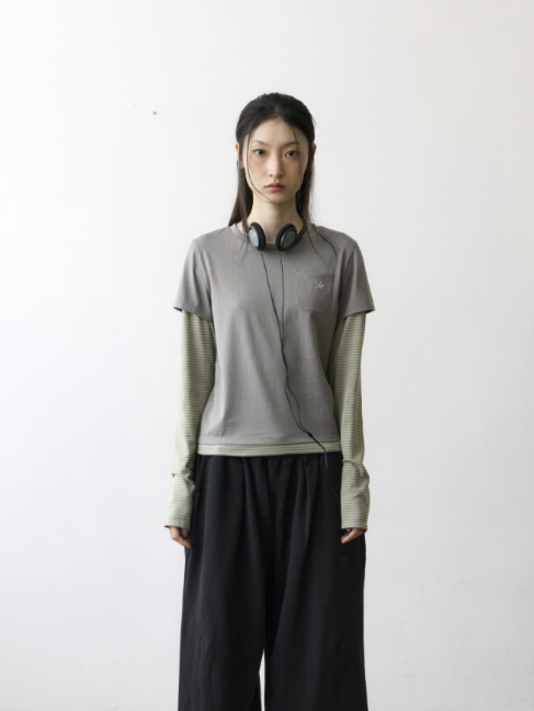 TCM stripe layered long sleeve 條紋 假兩件 層次 薄長袖