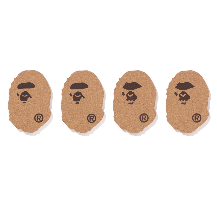 -(C014)-A BATHING APE BAPE APE HEAD CORK COASTER 猿人頭 杯墊 一組4片-001KAM201001M