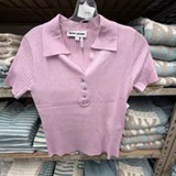 [S] DKNY PINK LAVENDER RIBBED POLO WITH RHINESTONE BUTTONS, DJ6R0236-GX0 (SD1974)