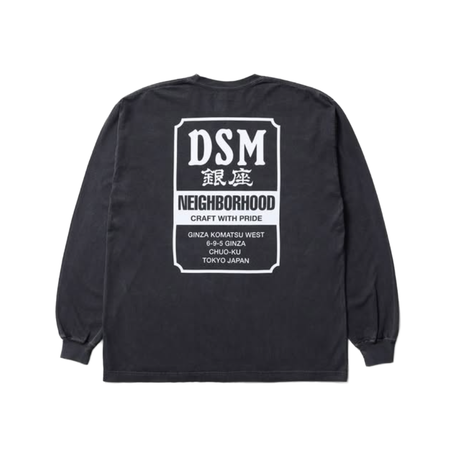 -(B3d04)-NEIGHBORHOOD X DOVER STREET MARKET L/S TEE DSM 銀座限定 水洗 薄長T 黑-261PCNH-LT04S
