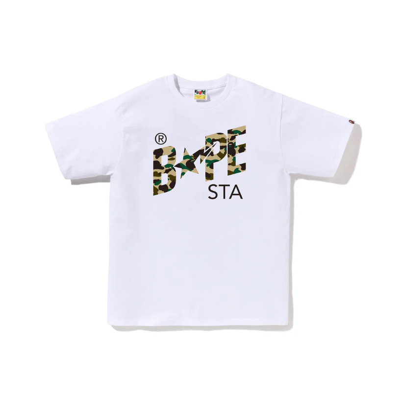 -(B4c03)-A BATHING APE 1ST CAMO BAPE STA TEE RELAXED FIT 迷彩 文字 流星T 黑/白-001TEM301017M
