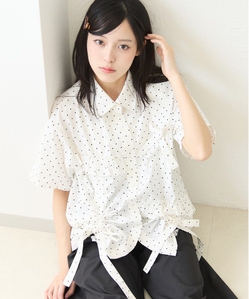Kutir / Short-sleeved drawstring ribbon shirt