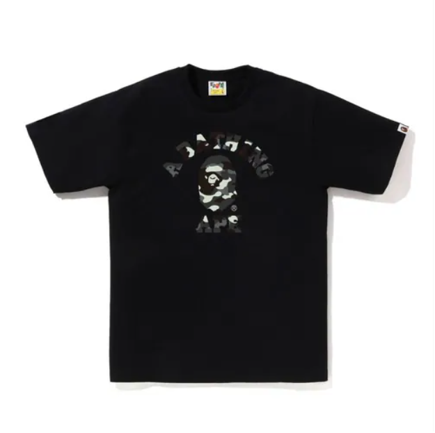 -(B4c03)-A BATHING APE CITY CAMO COLLEGE TEE RELAXED FIT 夜光迷彩 小猿人T 黑/白-001TEL801026M